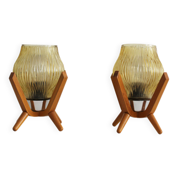 Pair of 1970's Vintage bedside table lamps by Drevo Humpolec