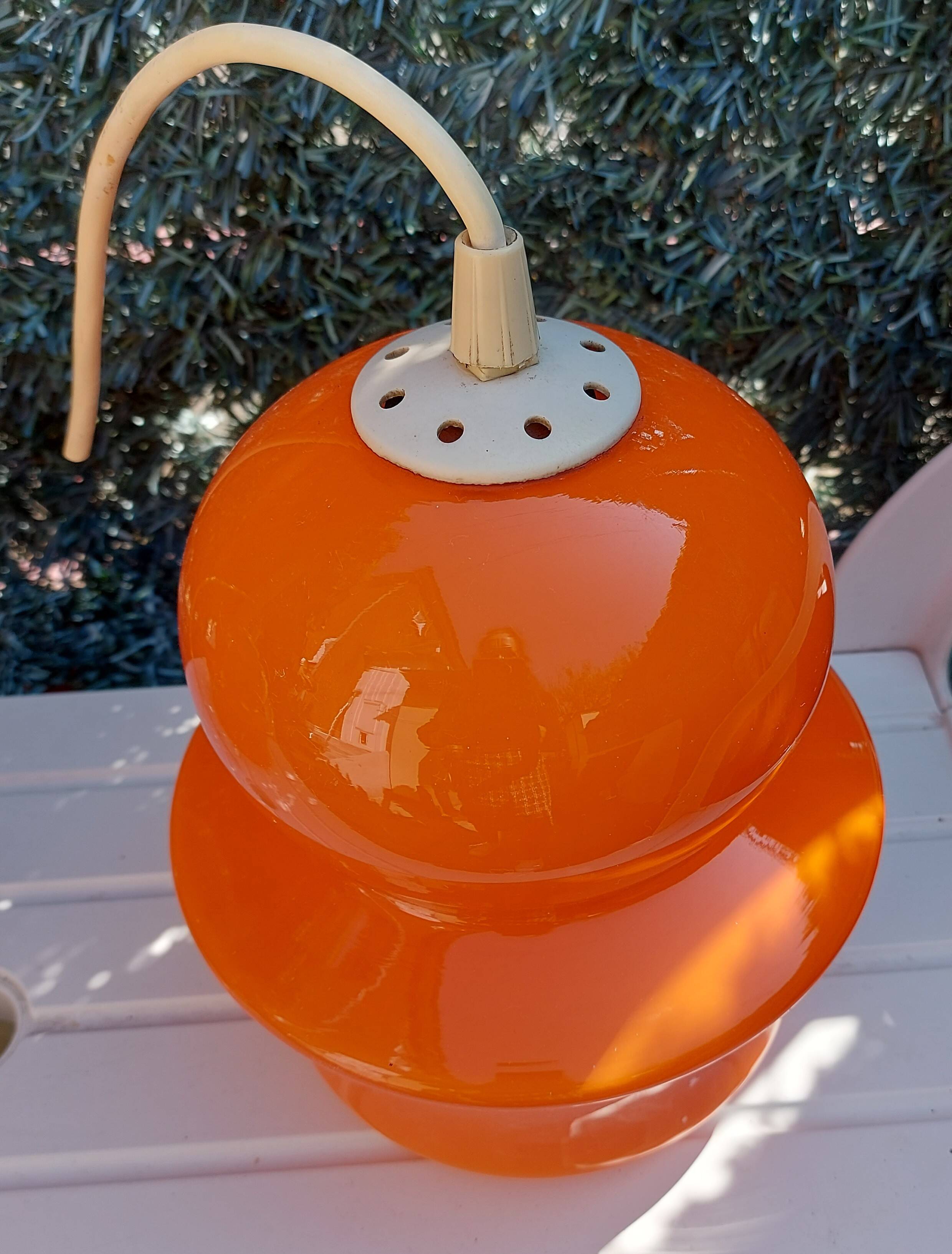 Orange opaline ceiling lamp suspension 1970