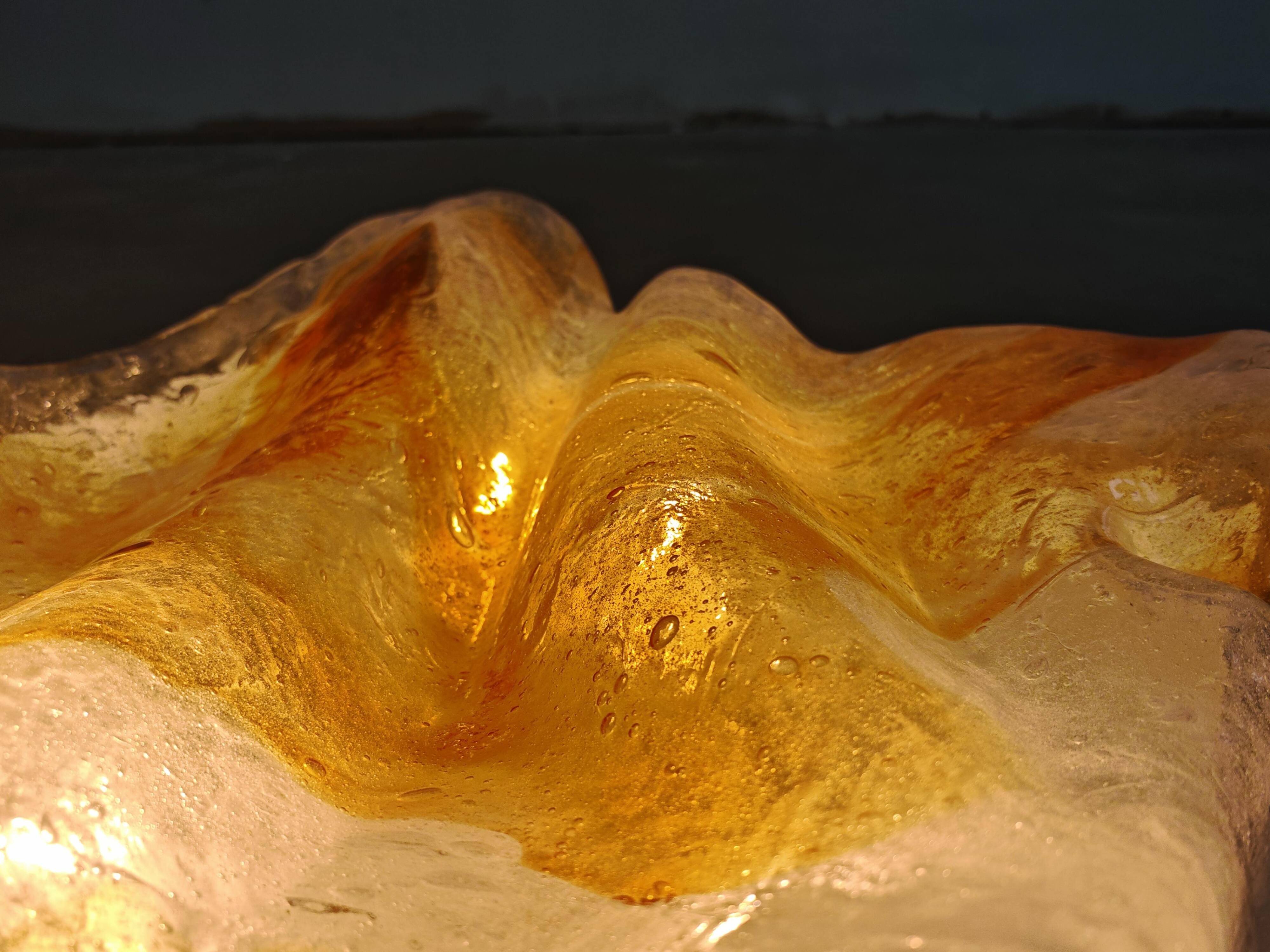 'Wave' ceiling light in amber glass by Mazzega from the 1970s.