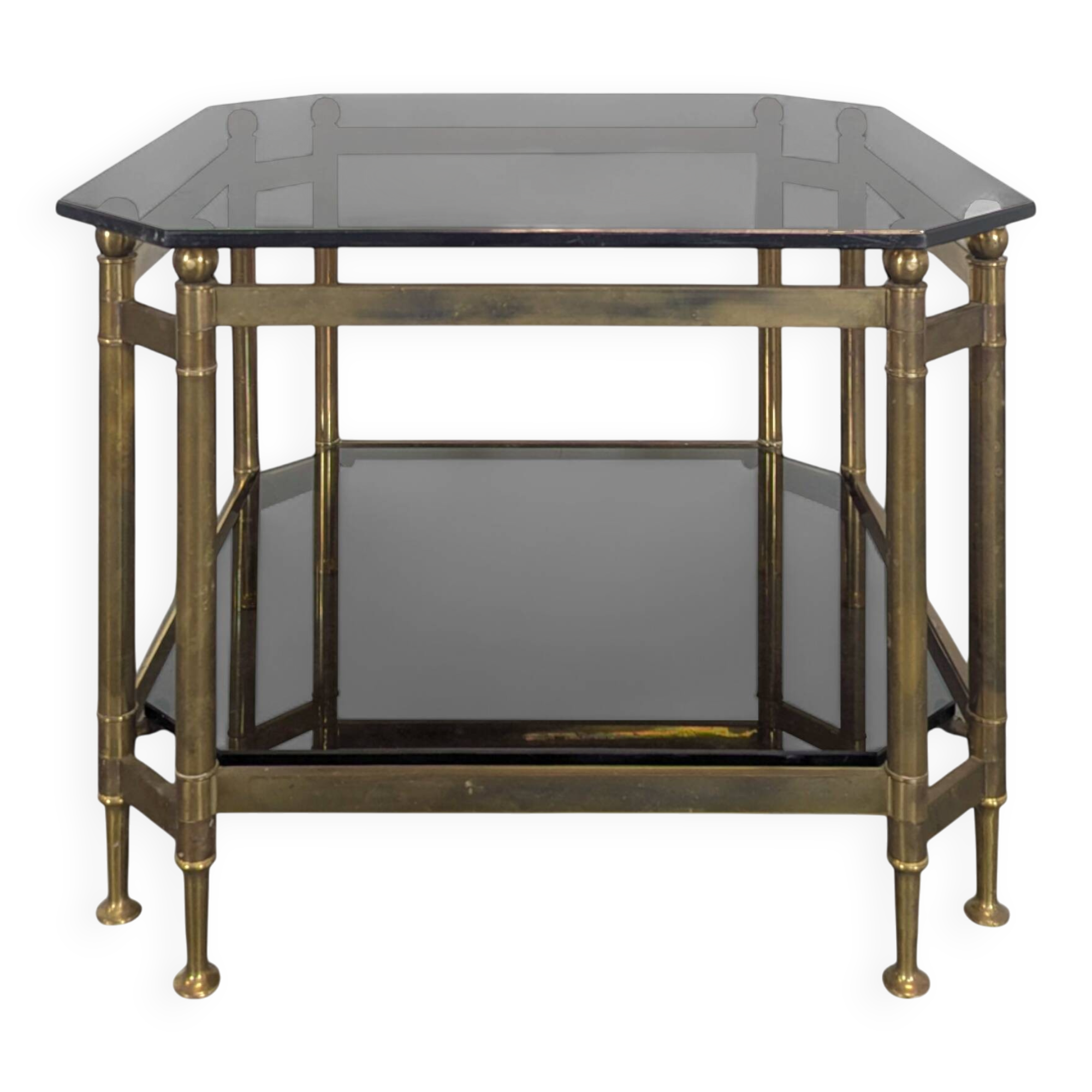 80s brass and smoked glass coffee table