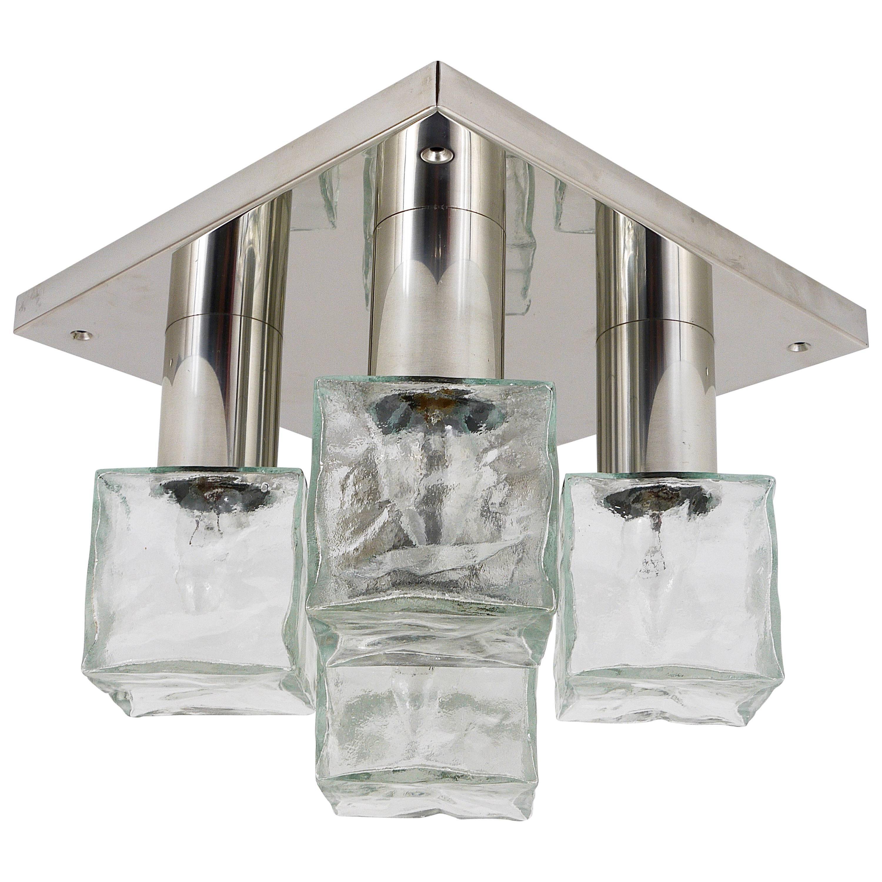 Ceiling light or wall sconce J.T. Kalmar in cubic glass, Austria, 1960s.