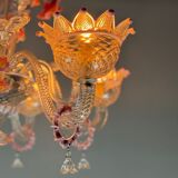 Venetian chandelier in colorless and pink Murano glass, 6 light arms circa 1940