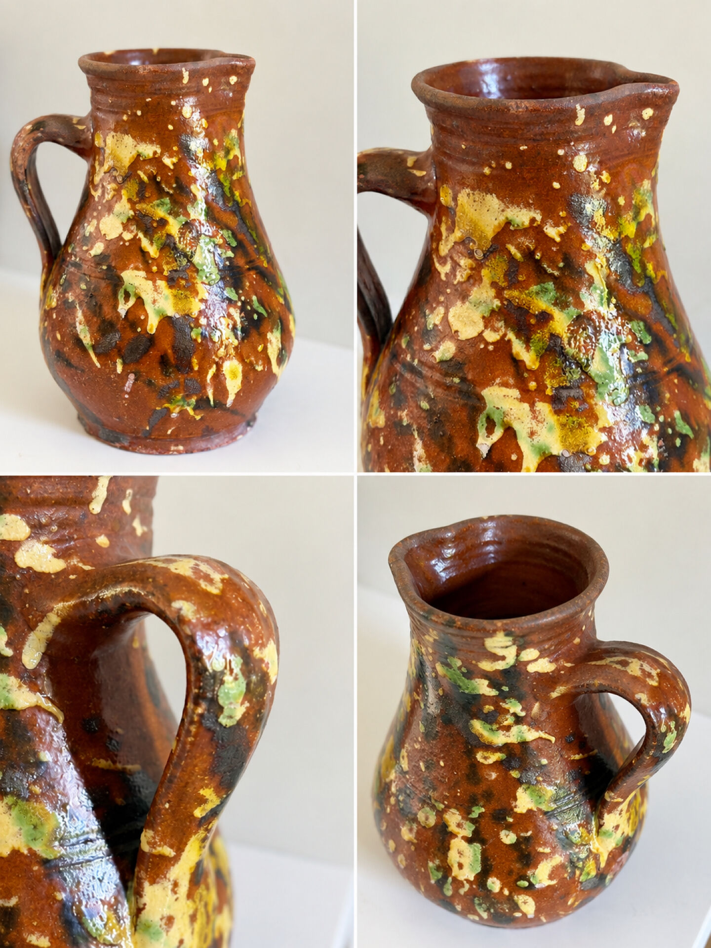 Studio ceramic pitcher with sprayed glazes – circa 1960-70