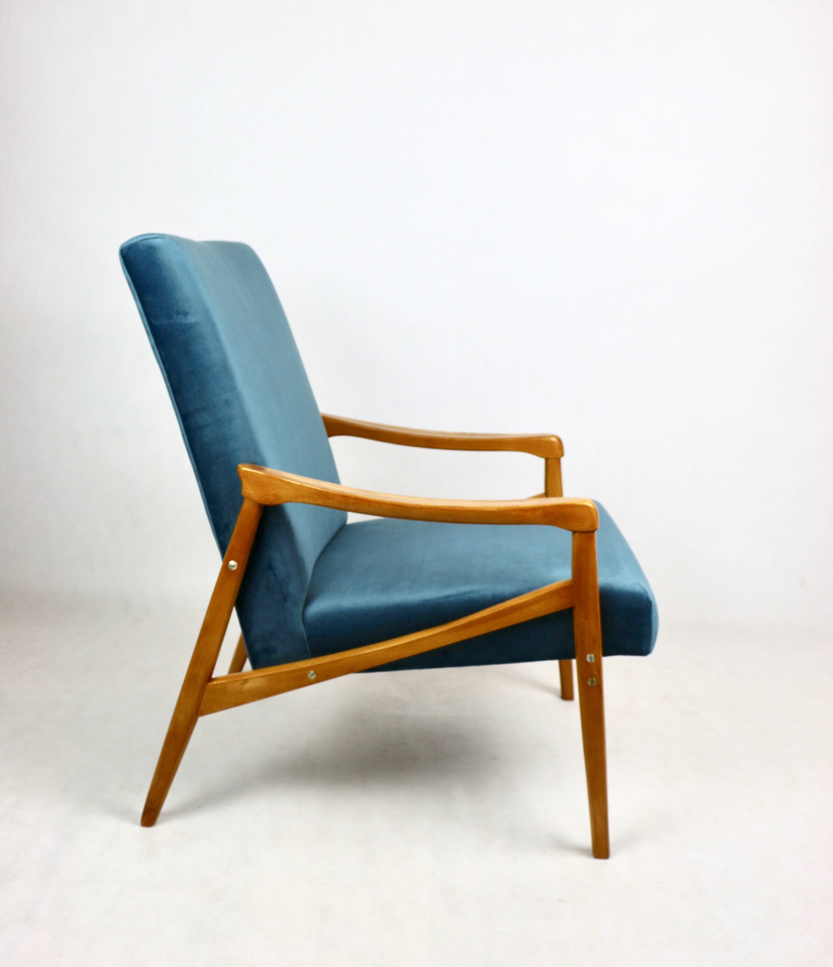 Czech Model Armchair attributed to Jiri Jiroutek in ocean blue, 1970s