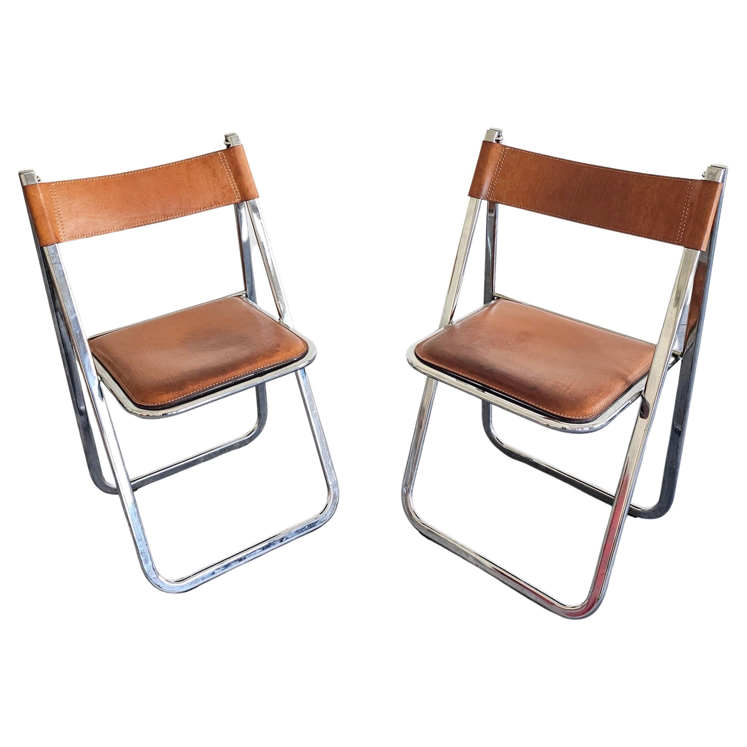 Paire de chaises pliantes modèle Tamara par Arrben, cuir, 1970s
