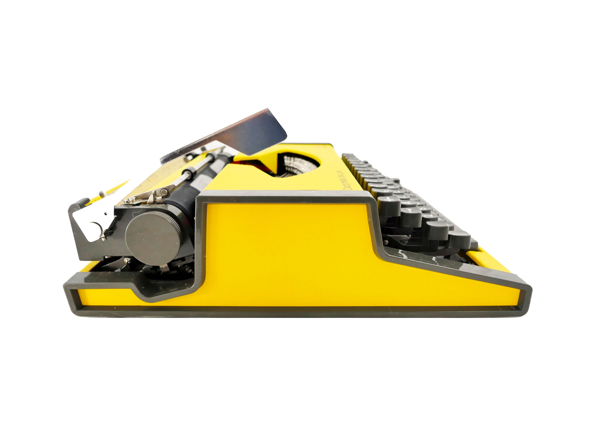 Machine à écrire Olympia AEG Dactymétal De Luxe Jaune révisée ruban neuf avec valise verte