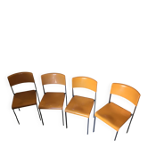 Lot de 4 chaises Lafargue L303 orange et inox années 70