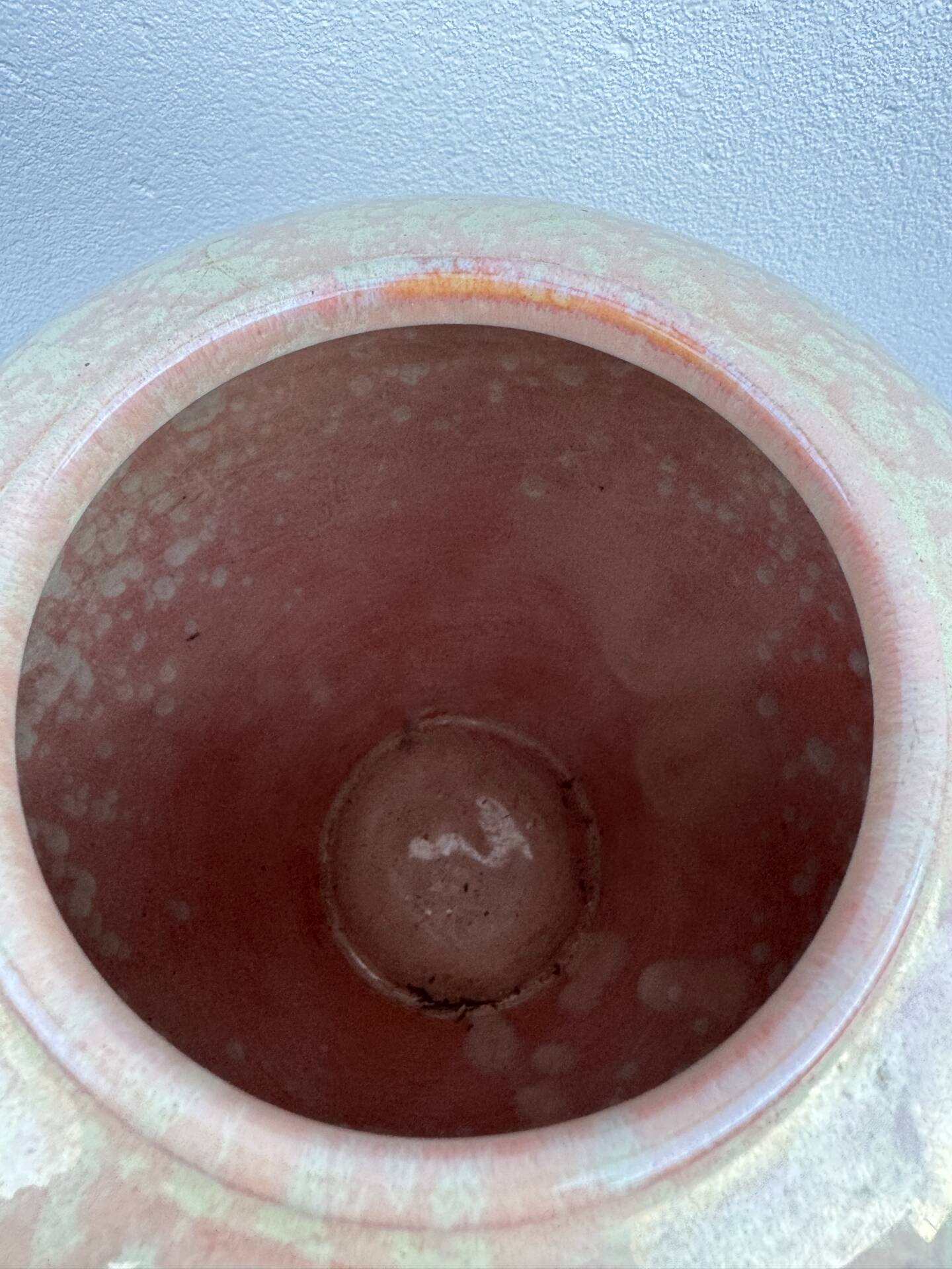 Iridescent Charolles earthenware round vase from the 1980s.