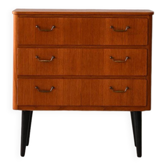 Small teak chest of drawers com metal handles