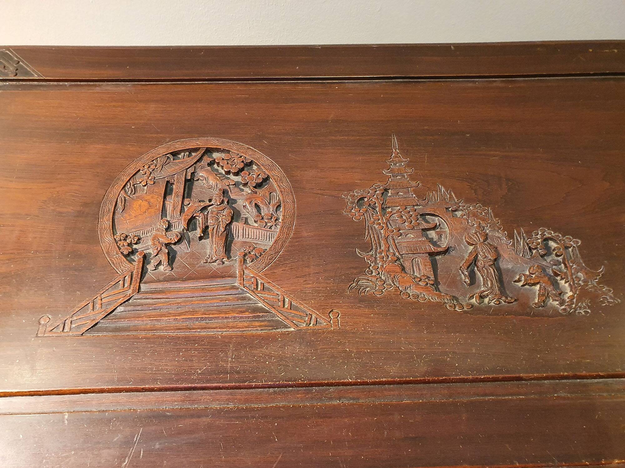 Chinese wedding chest in carved wood