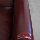 Bordeaux Red Cowhide Leather Wingback Chair in English Style