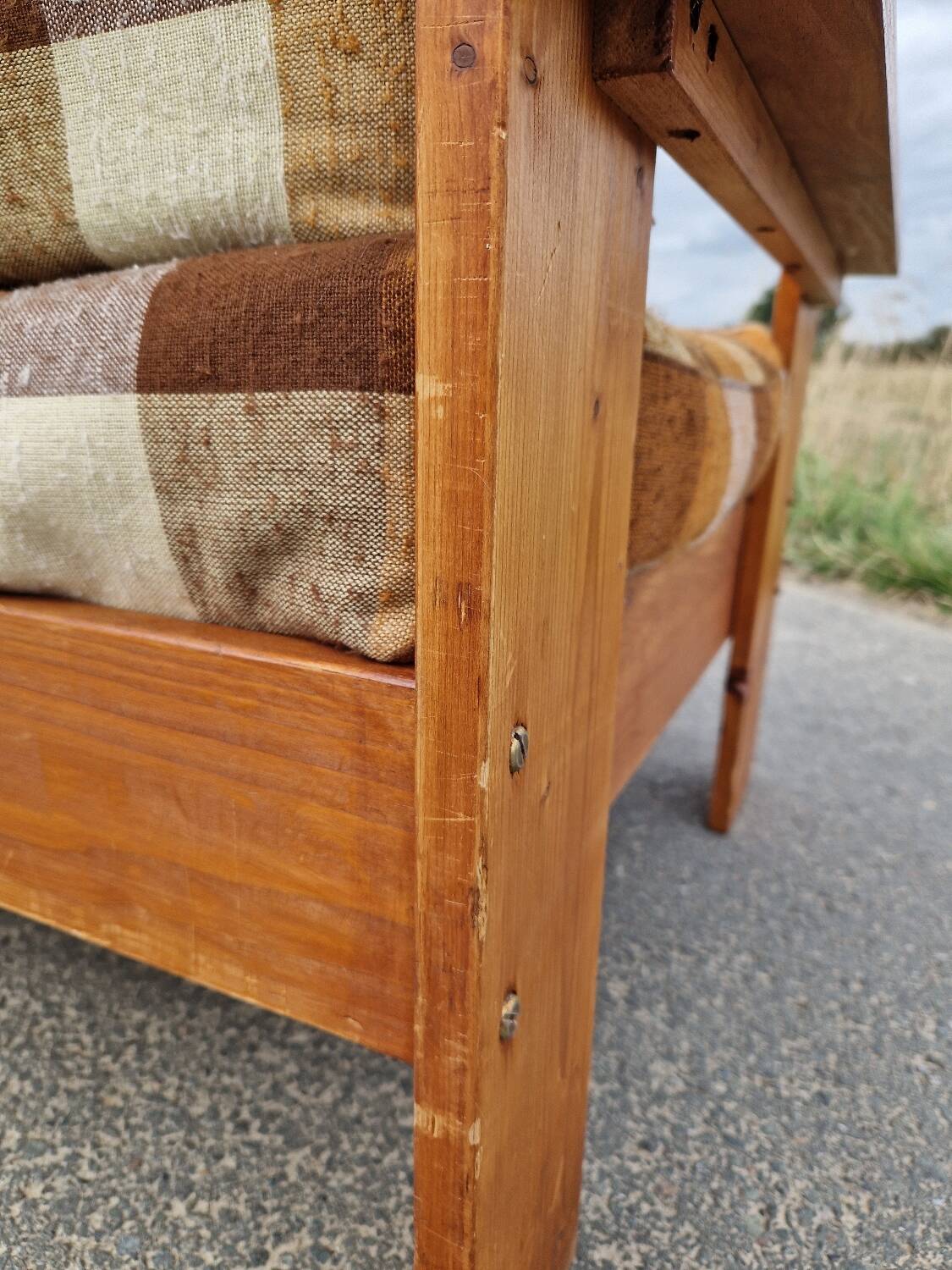 Pair of brutalist pine armchairs circa 1960