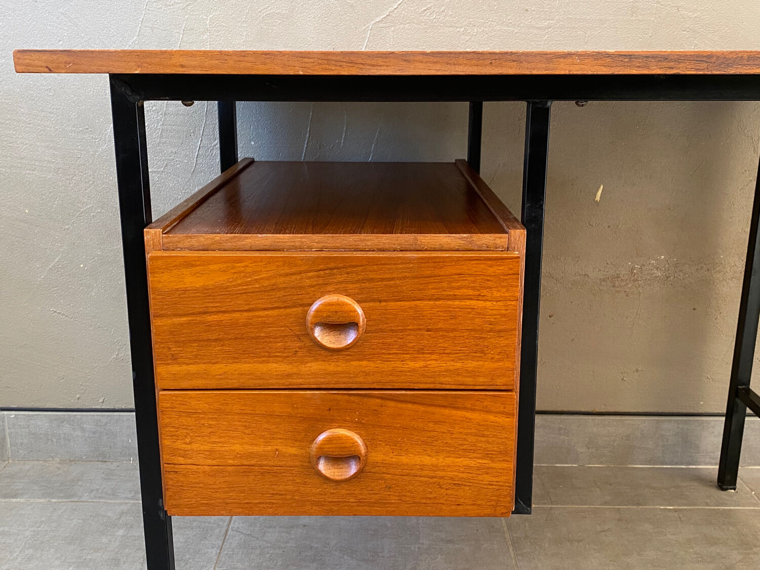 Vintage teak and metal desk