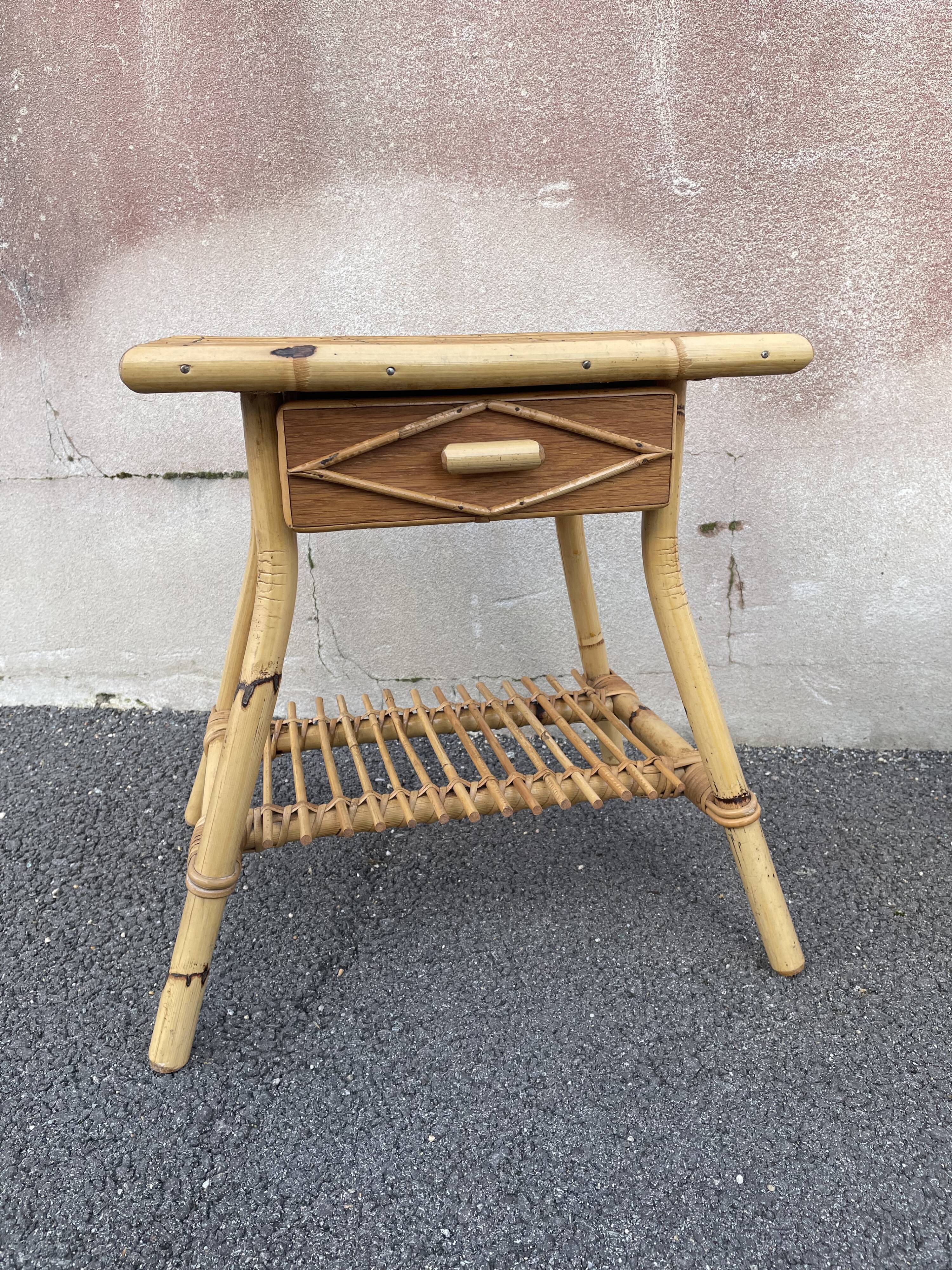 Rattan bedside and bamboo