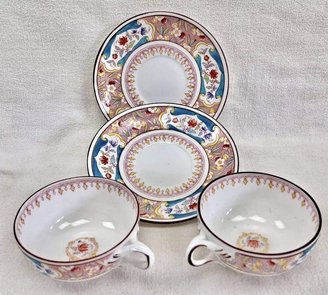 2 old Sarreguemines Minton porcelain tea cups + saucers