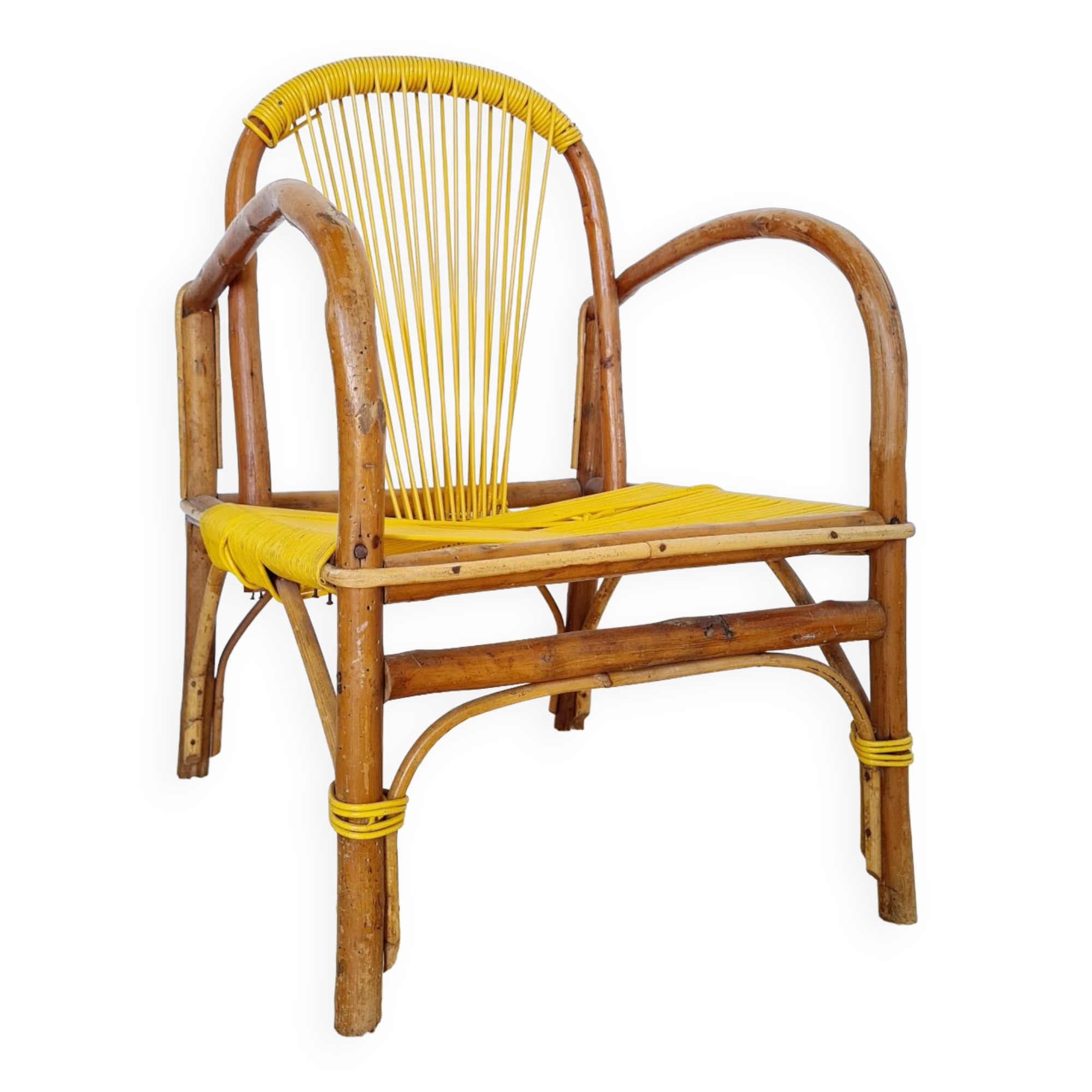 Children's chair wood and yellow scoubidou