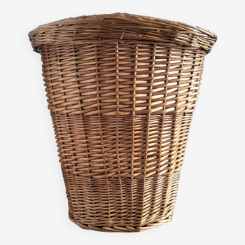 Large vintage rattan basket, retro wicker decoration