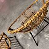 Set of 4 vintage 1950s/60s wicker rattan adult basket armchairs