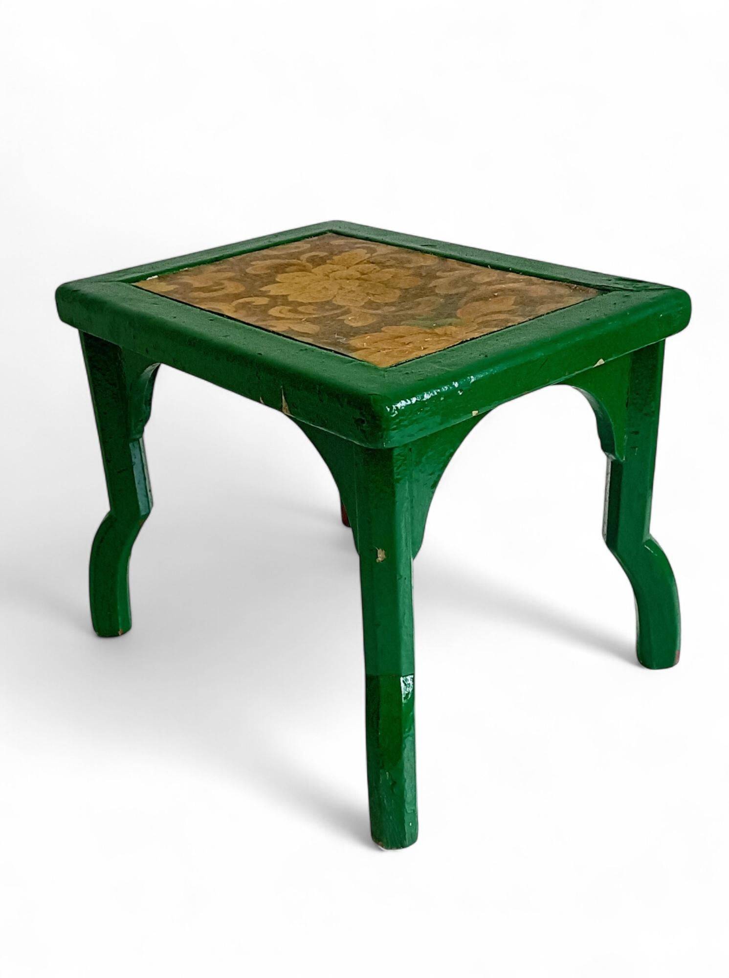 Antique Painted Accent Table with Vintage Floral Top, Bohemian Style