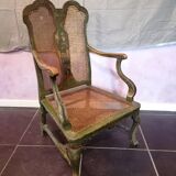 19th century Japanese armchair in green lacquer and cane
