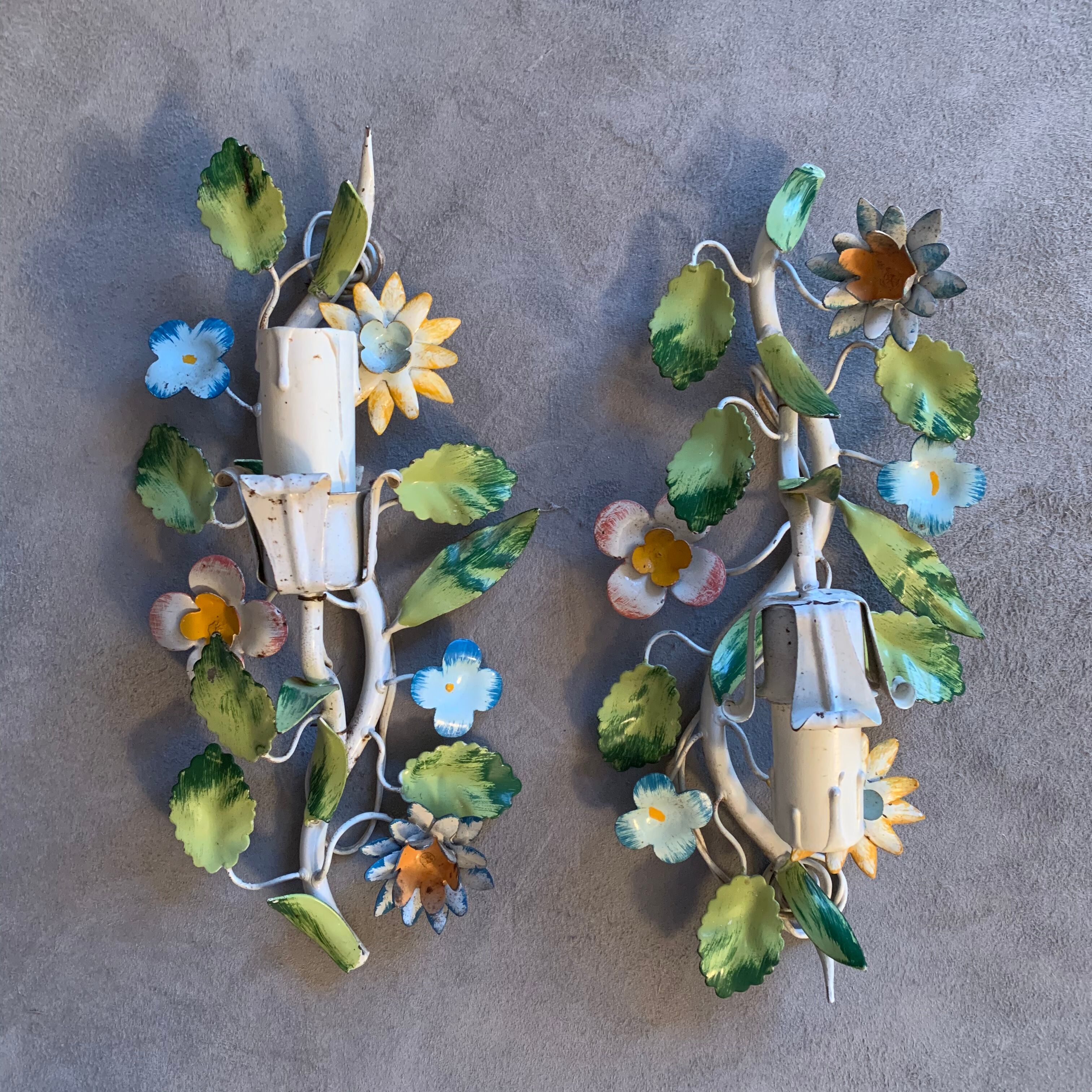 Colorful painted metal floral wall light