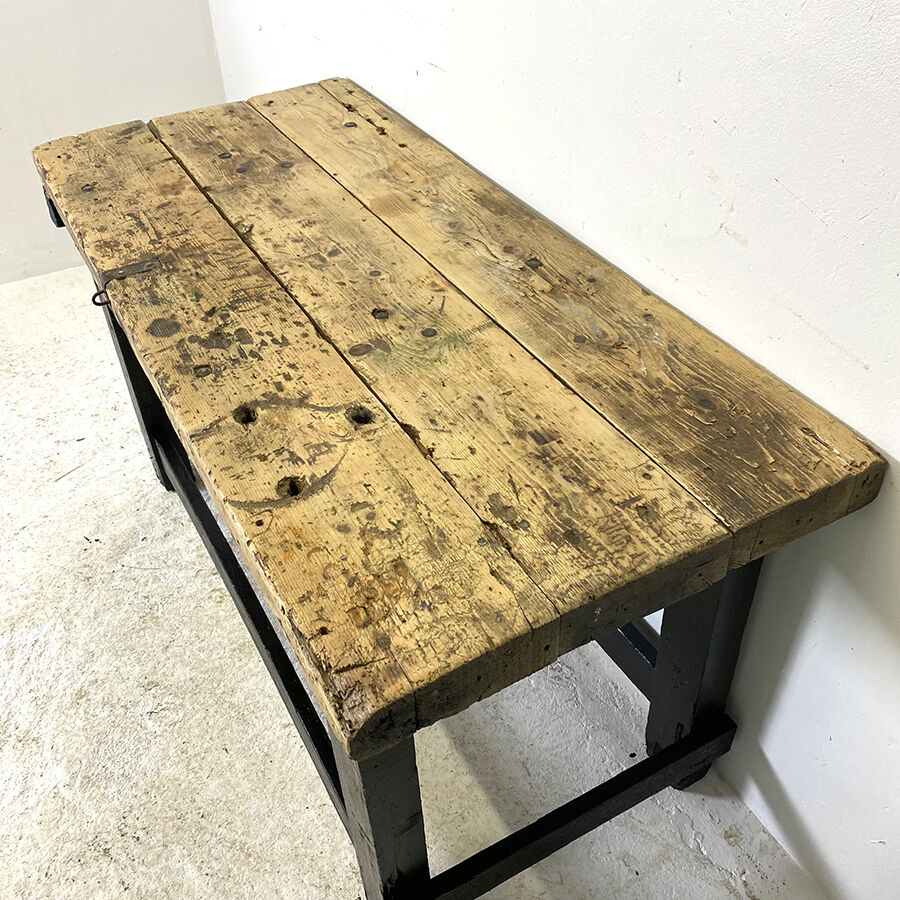 Antique blackened wood and varnished top