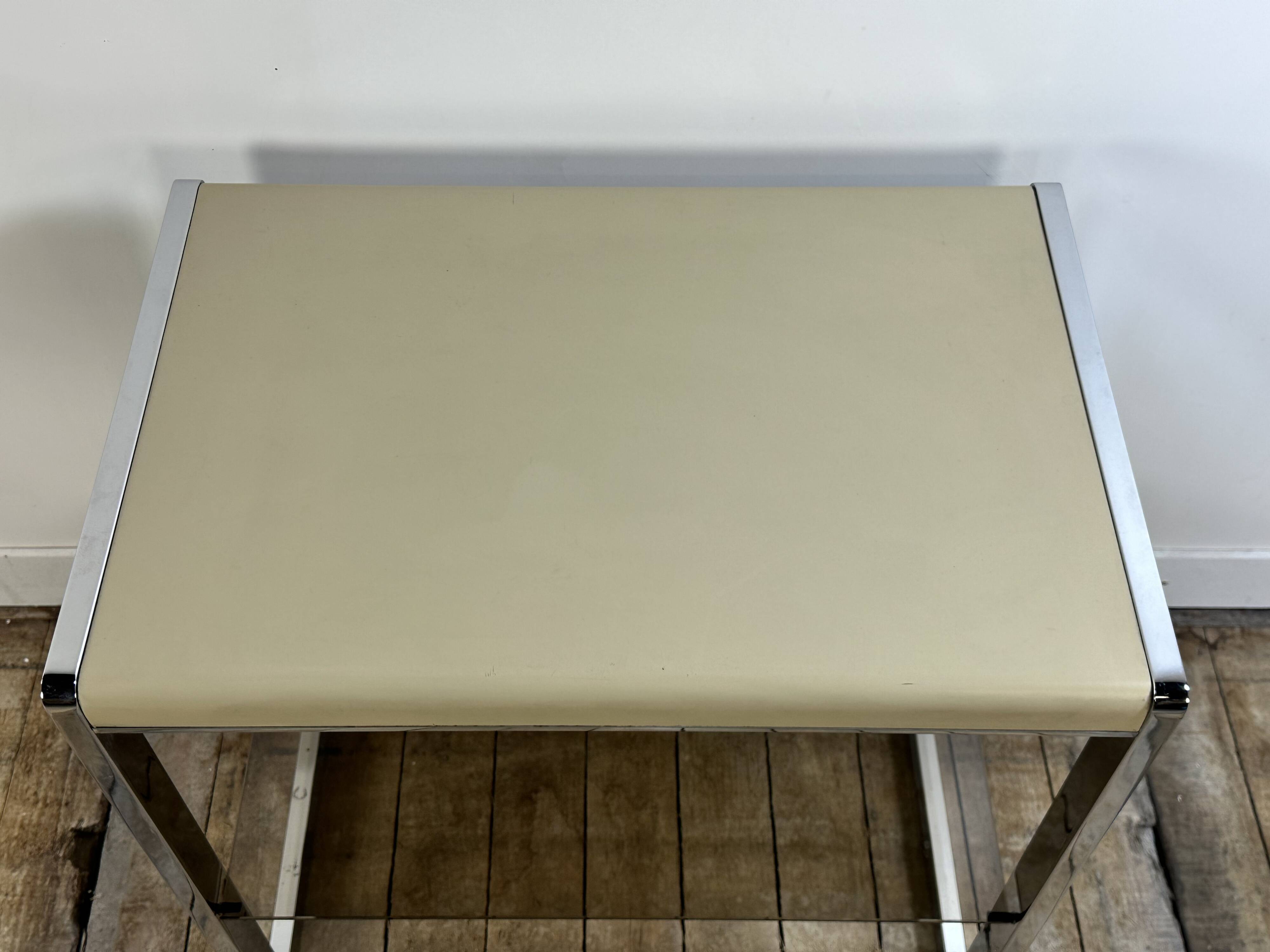 Vintage 70's side table in chrome and beige metal