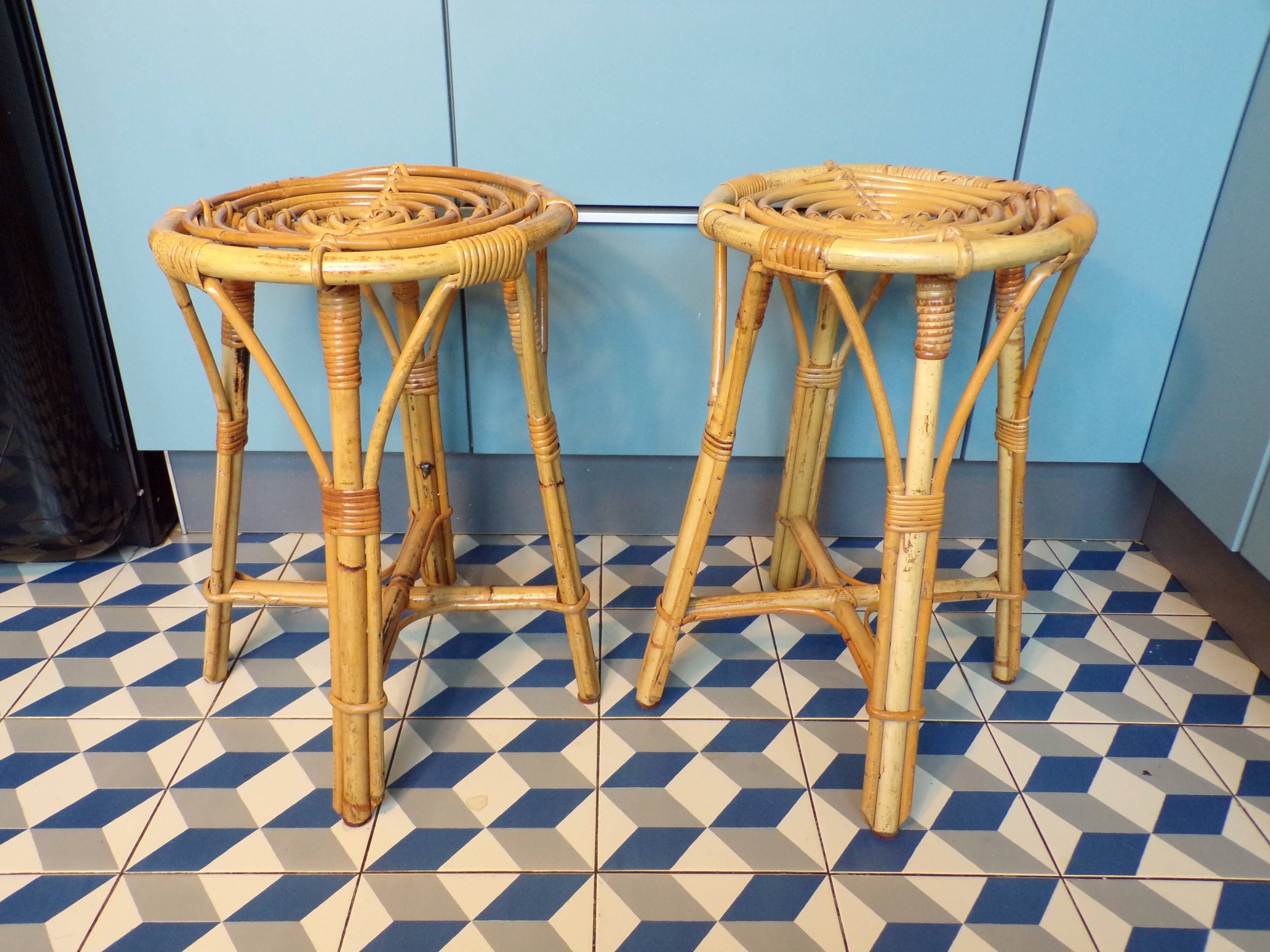 Pair of rattan stools