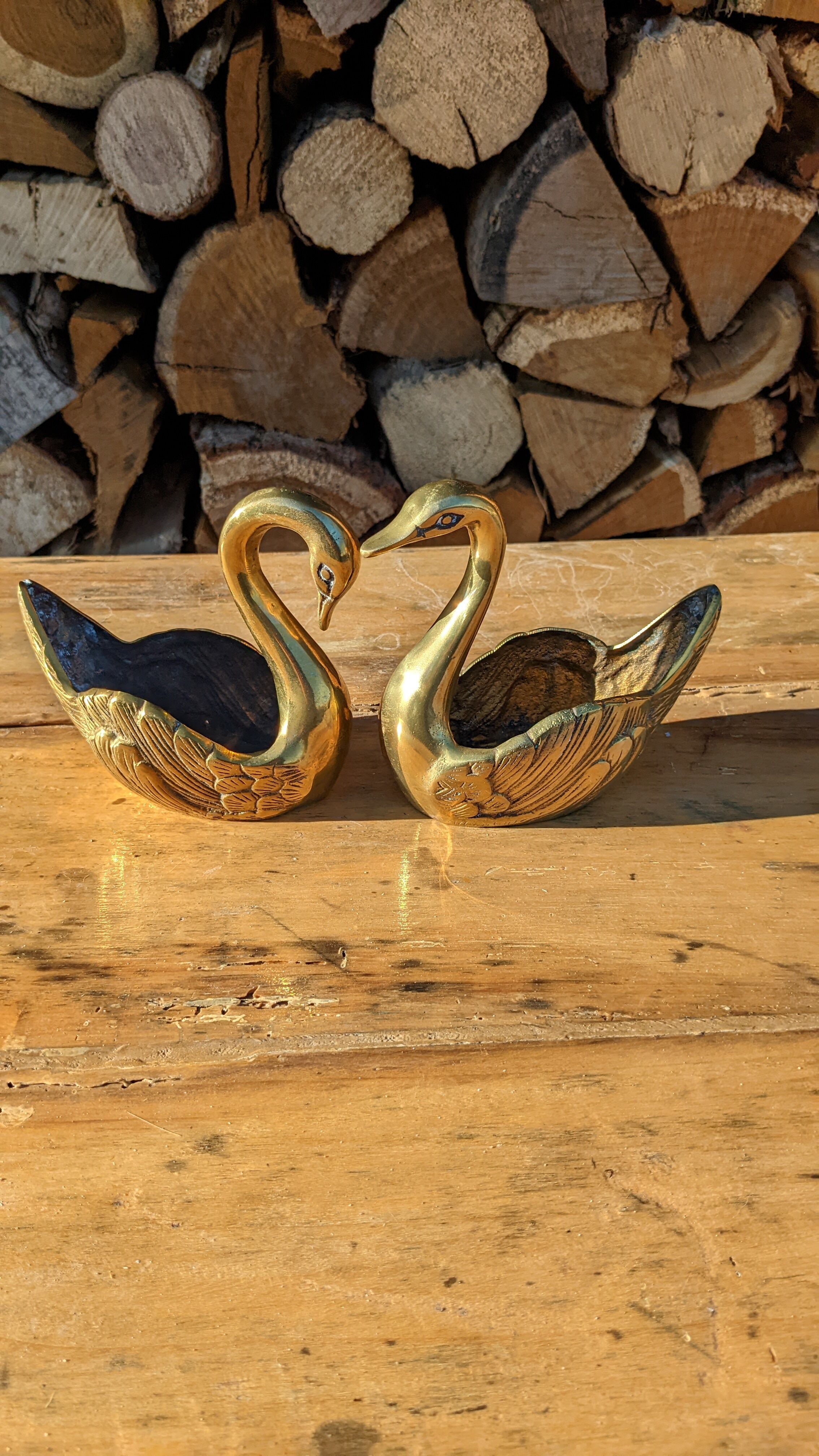 Duo de cygnes en laiton doré