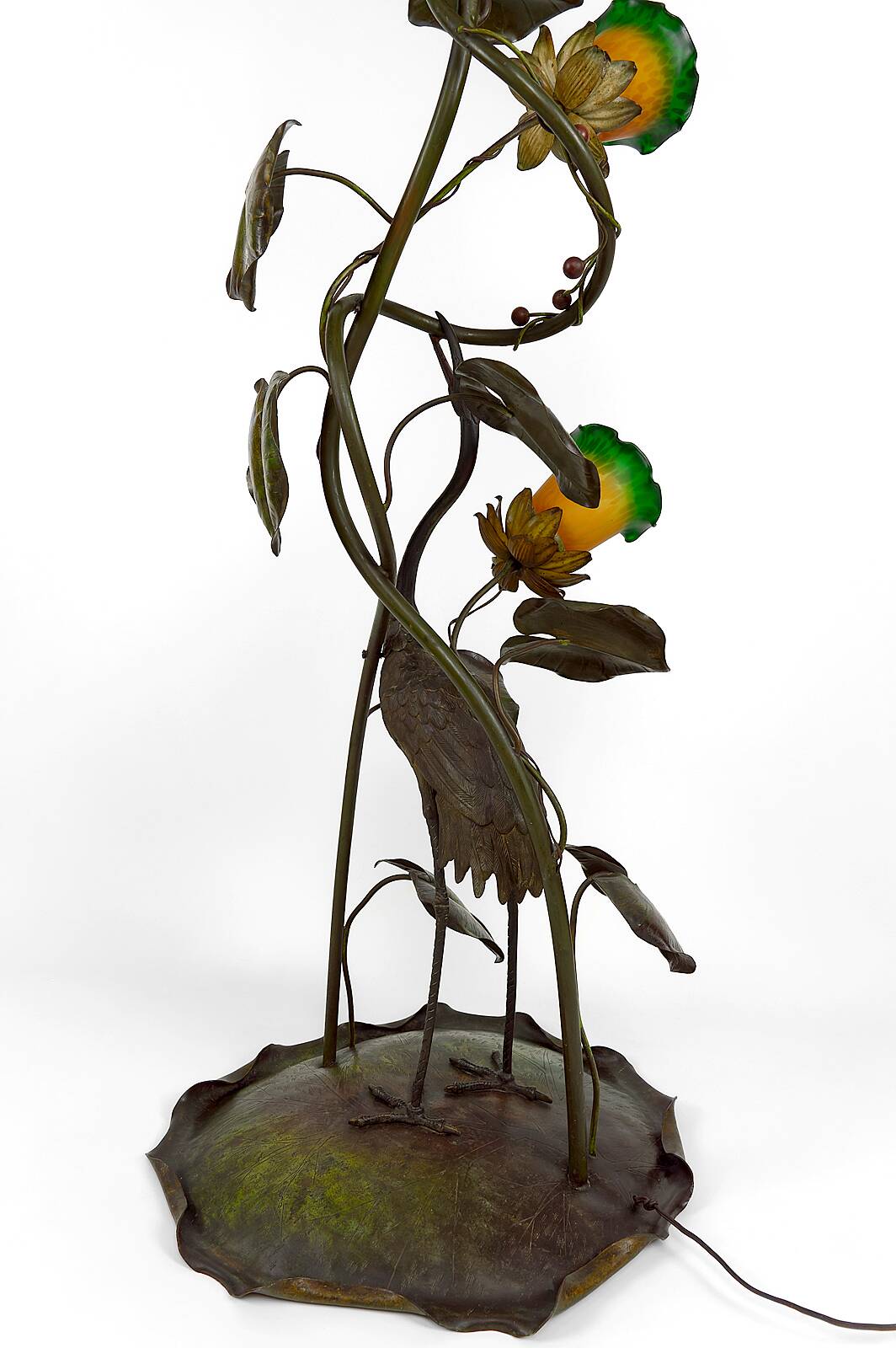Japanese-style Heron floor lamp, Art Nouveau, France, circa 1900