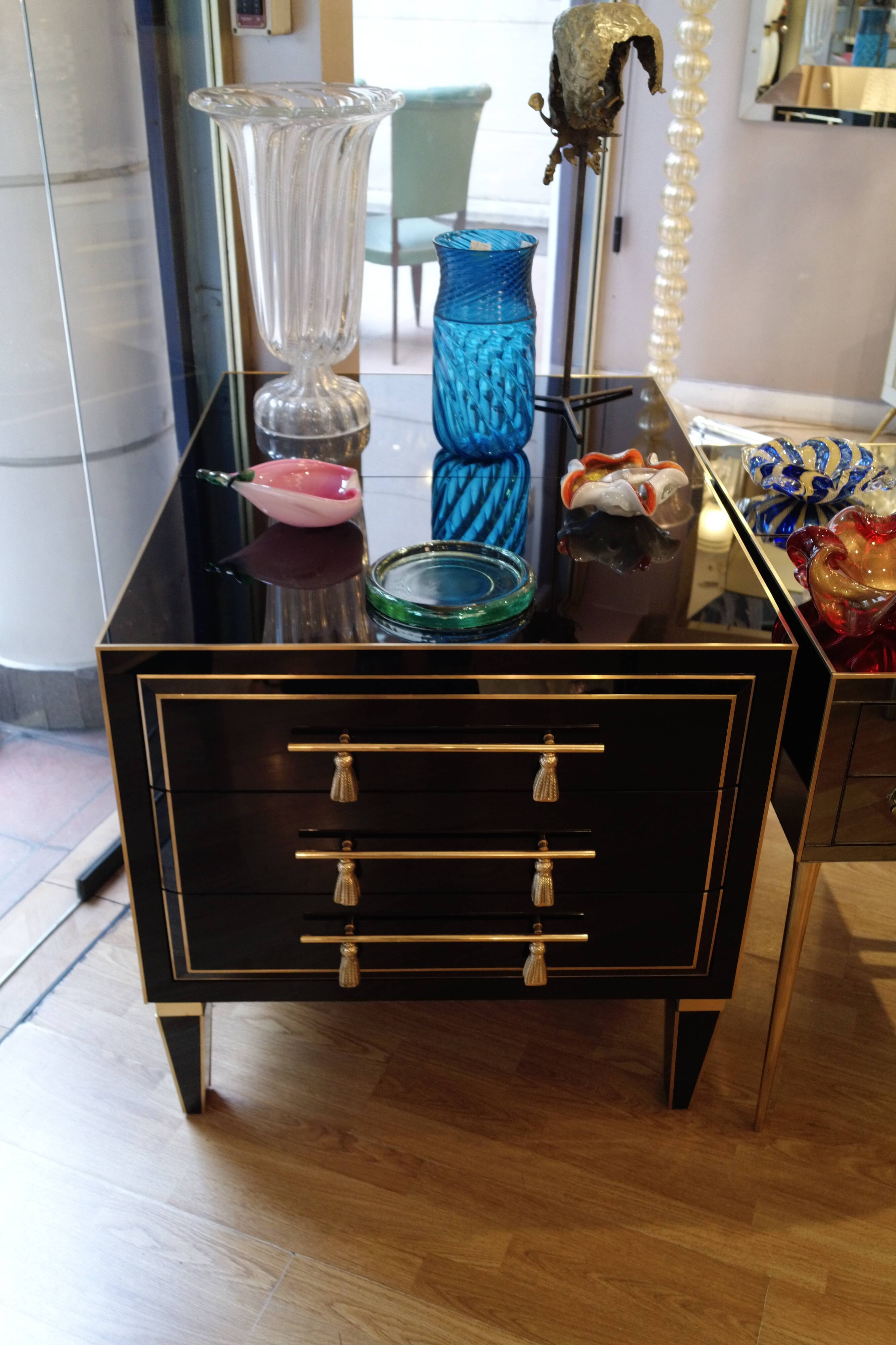 Pair of nightstands in stained glass and brass