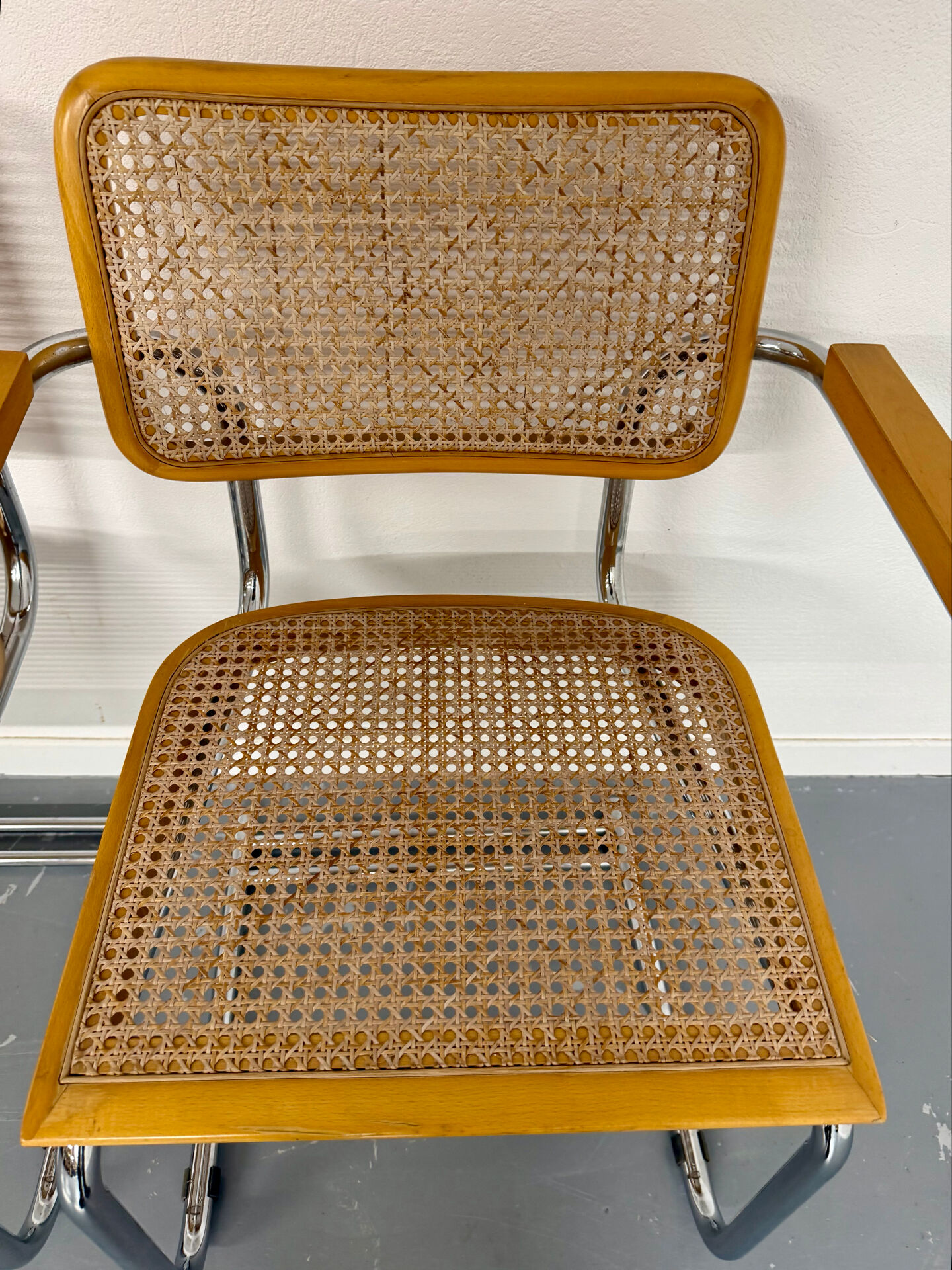 Set of 4 cane cantilever chairs and armchairs, Cesca, 1970s.
