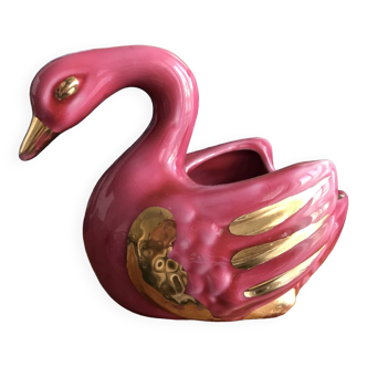 Large tidy in the shape of a pink and gold swan from the 50s