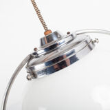 Hanging lamp up and down white opaline globe and aluminum chrome