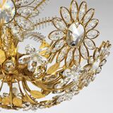 Ernst Palme Grand Chandelier Palm Tree Flower Palwa, Gilded Brass, Crystals, 1970s