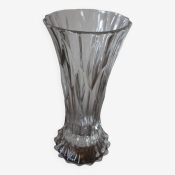 Grand Vase verre transparent structuré ciselé