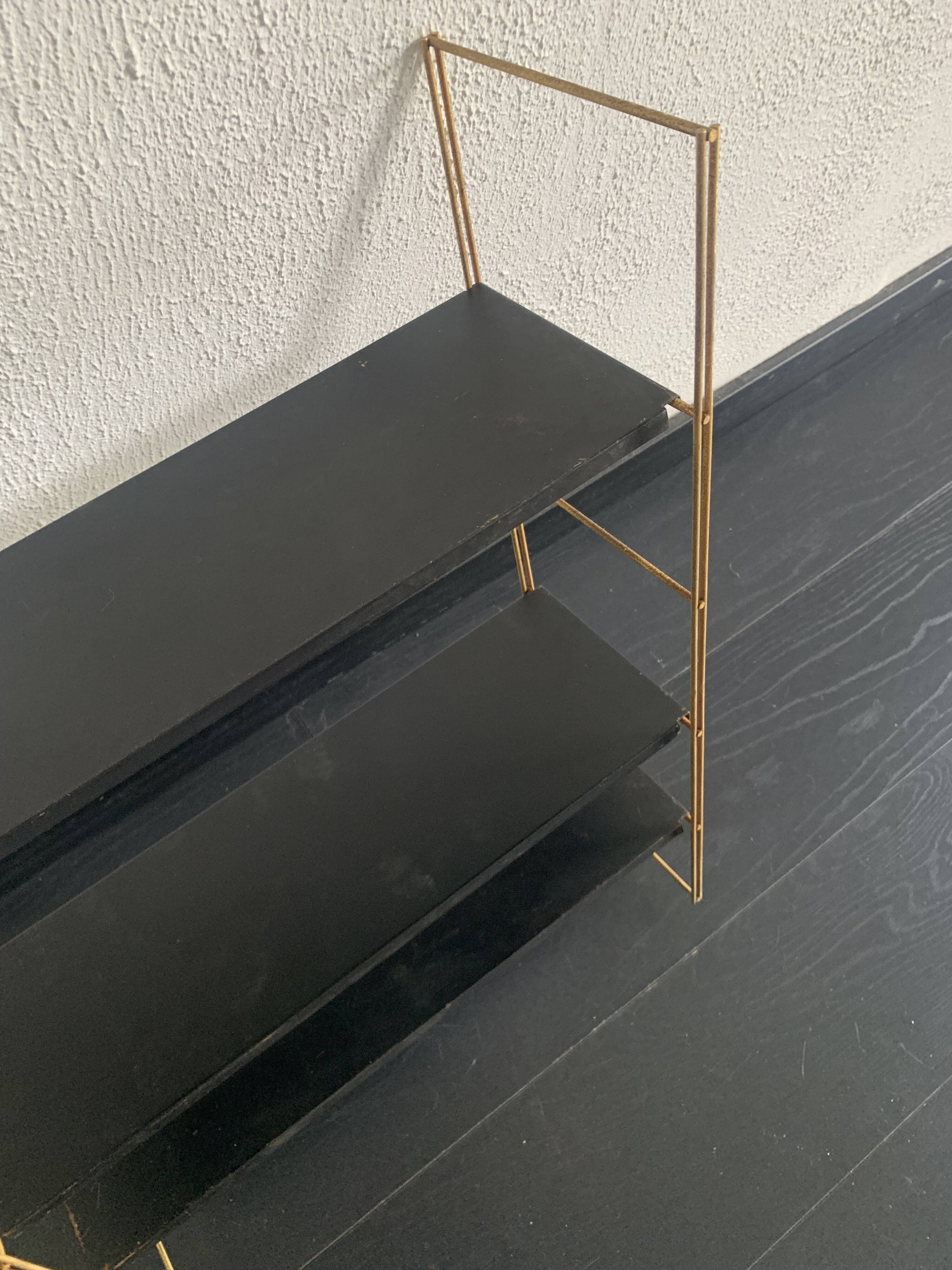 Vintage 1960 String wall shelf black and gold - 60 x 48 cm
