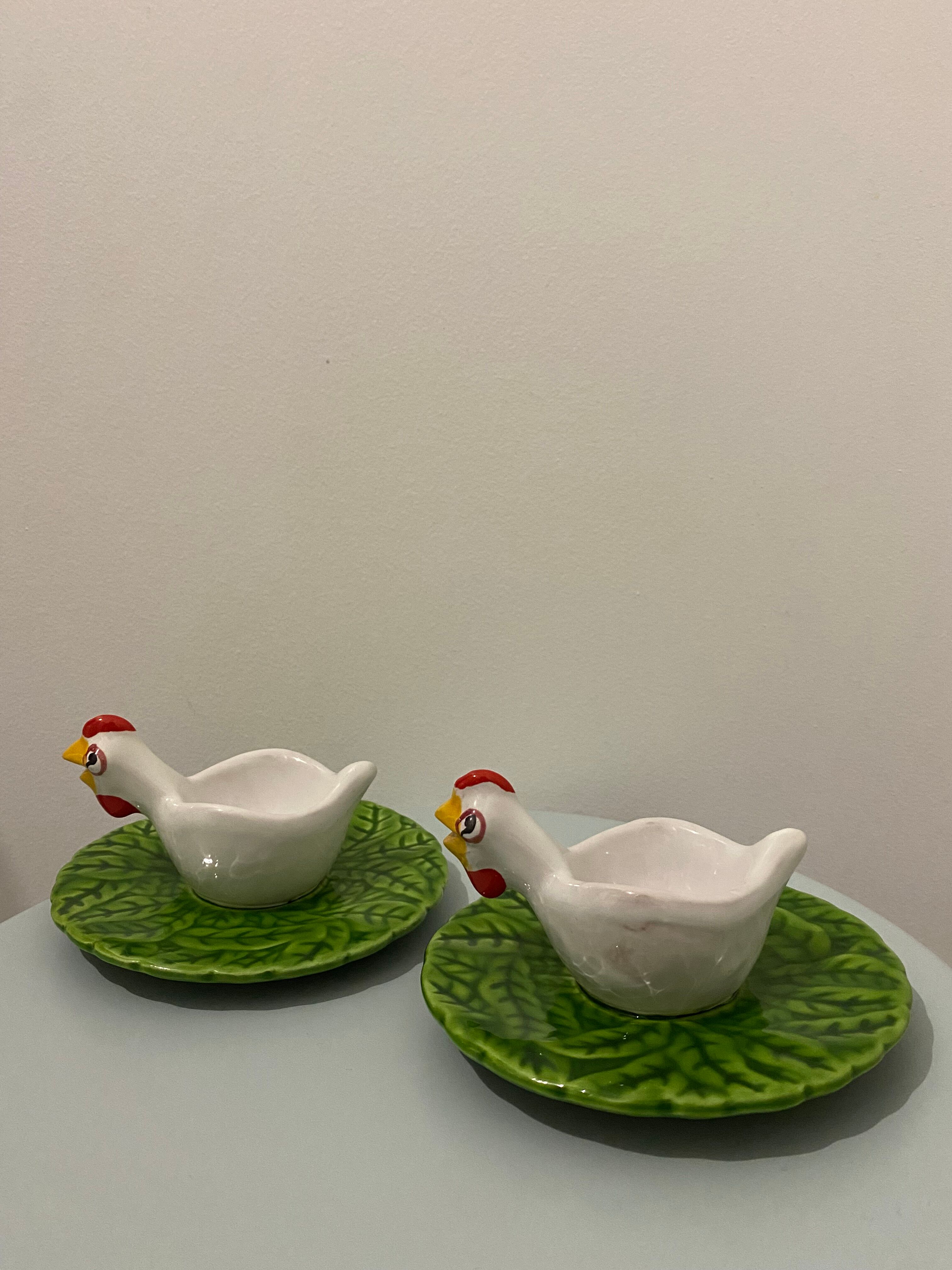 2 coquetiers en céramique vintage - poules