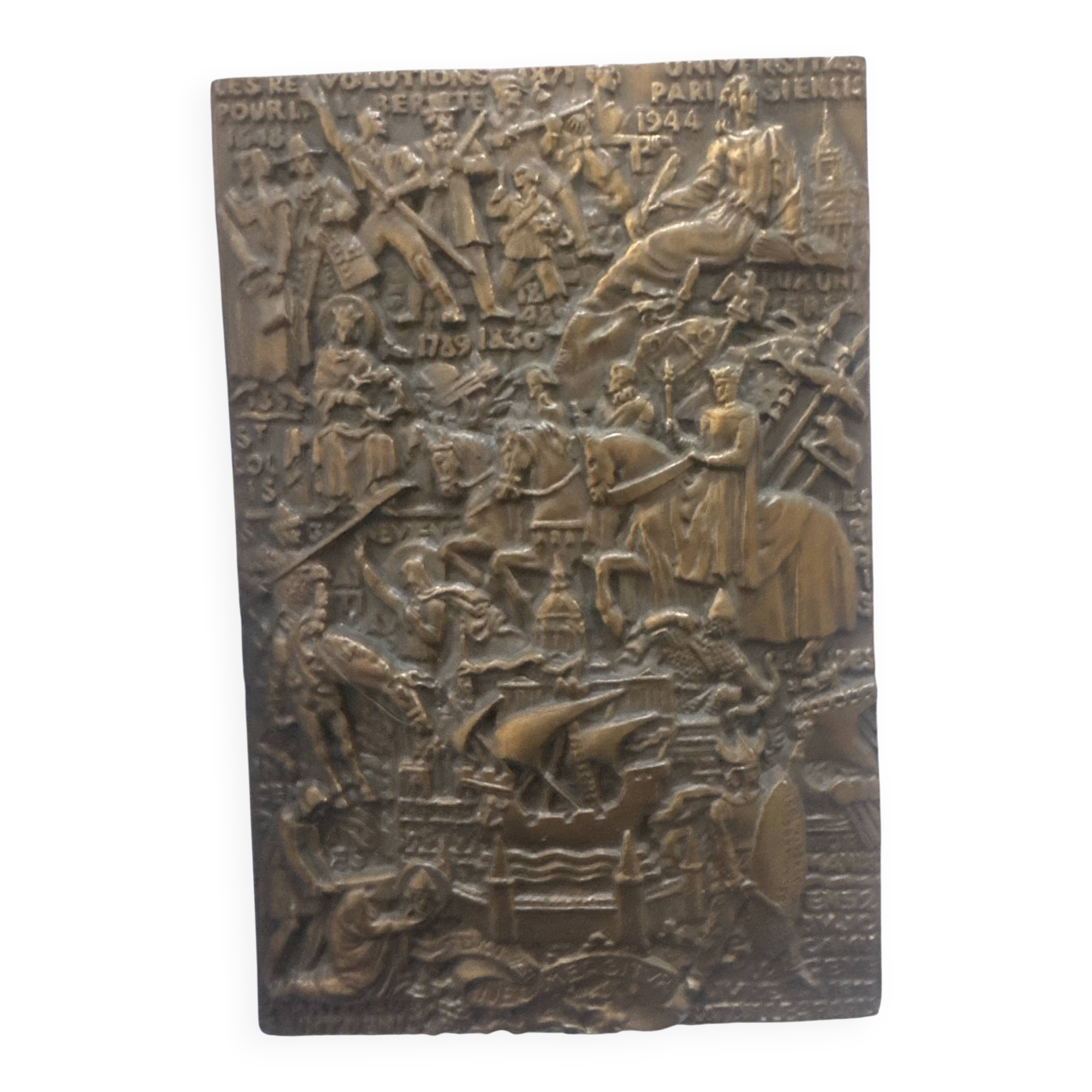 Bronze plaque signed René Delamarre – 1951 – Historical bas-relief