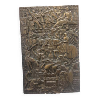 Bronze plaque signed René Delamarre – 1951 – Historical bas-relief
