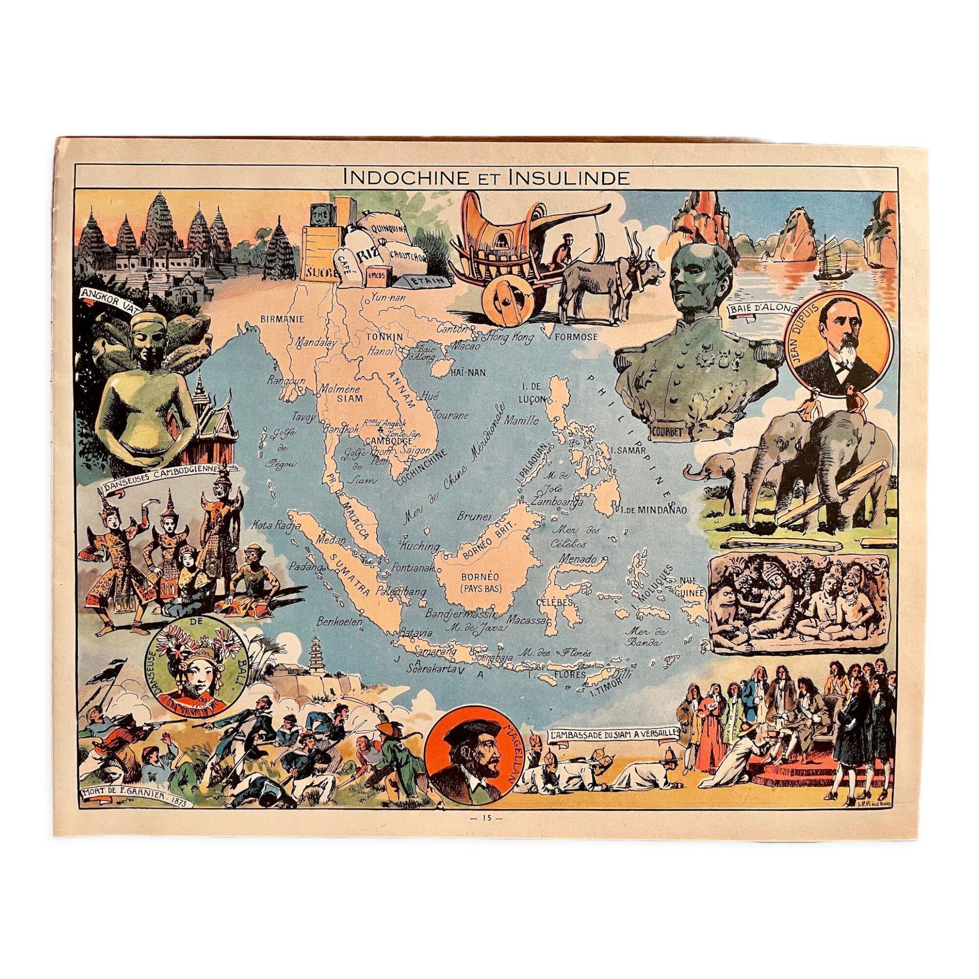 Old map poster of Indochina and Insulinde - JP Pinchon - 1940