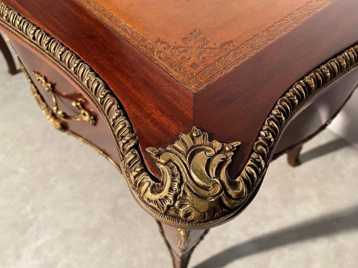 Louis XV style mahogany veneer flat desk