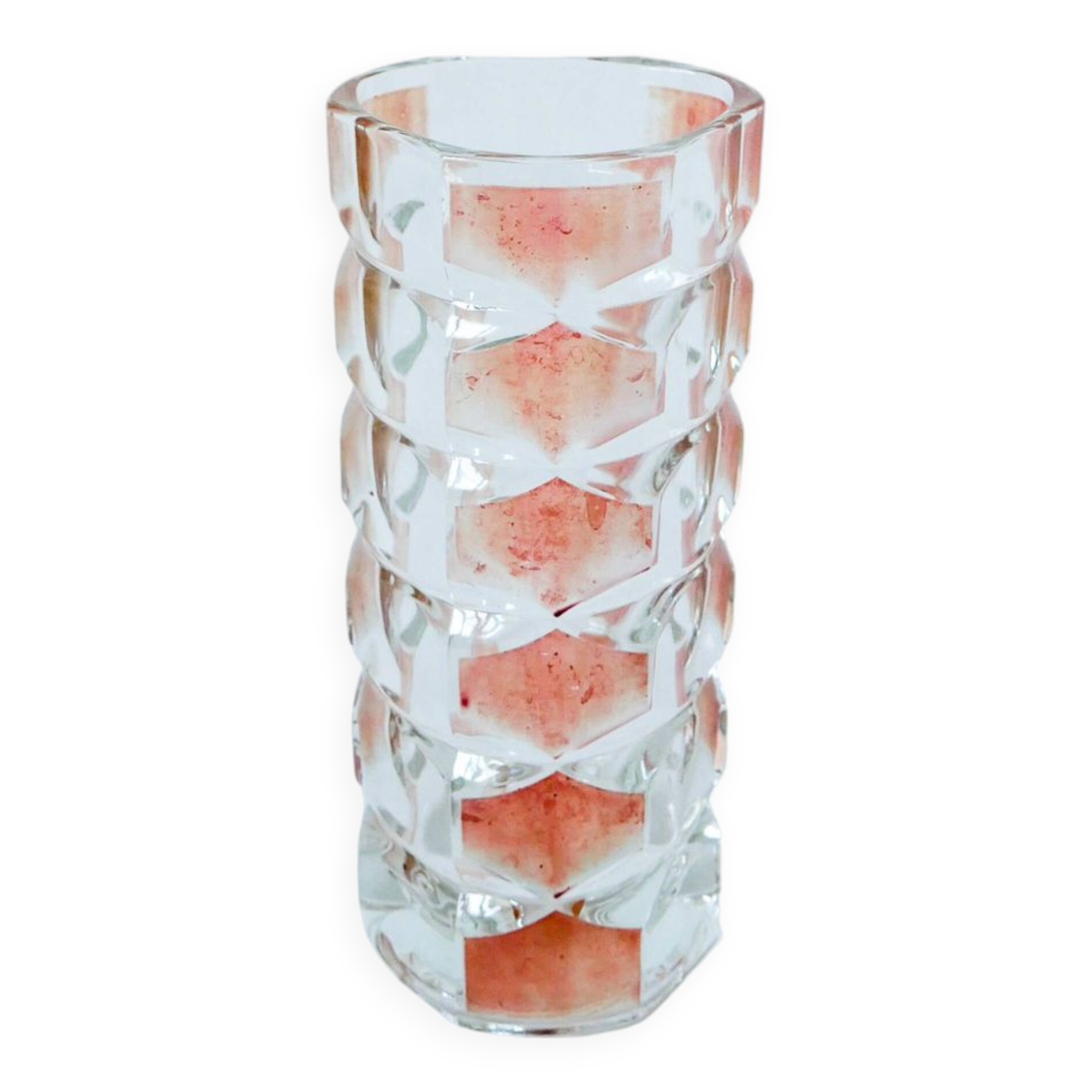 Small transparent and pink glass vase 1960