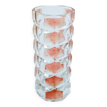Small transparent and pink glass vase 1960