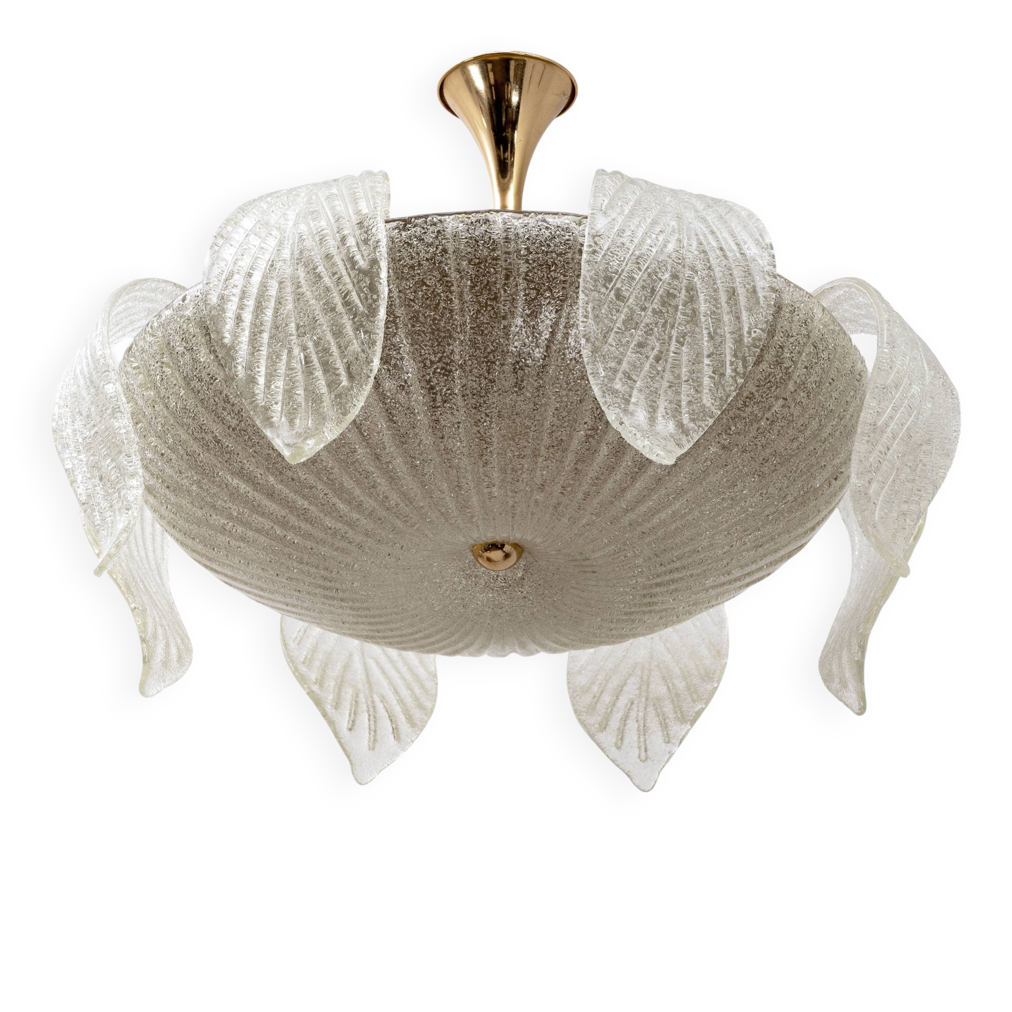 Vistosi Mid-Century Modern Italian Murano Glass and Brass Chandelier, 1960