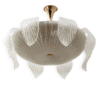 Vistosi Mid-Century Modern Italian Murano Glass and Brass Chandelier, 1960