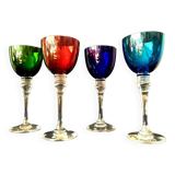 Set of 4 colored dropping or liqueur glasses in st-louis crystal grand lieu model