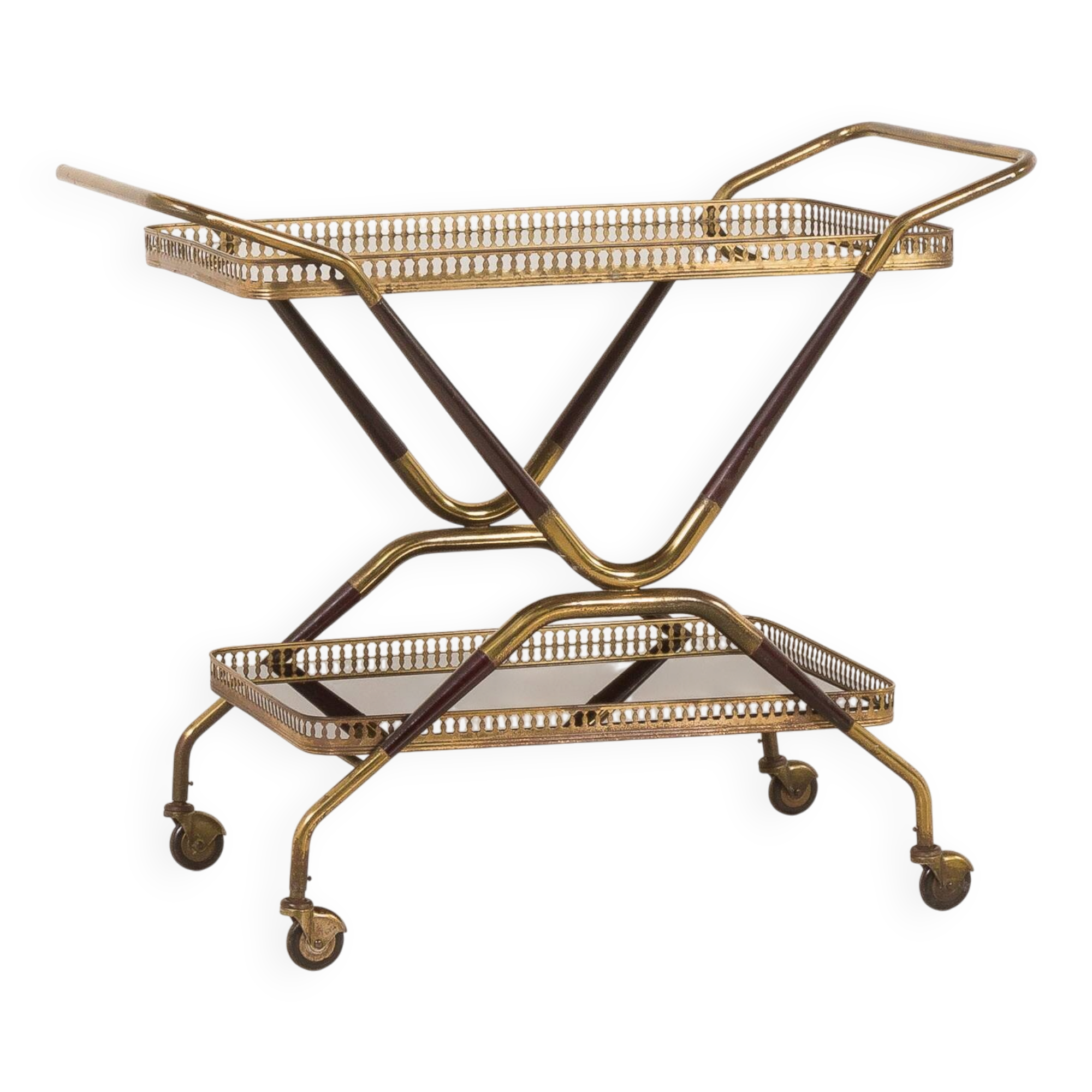 Italian mid century brass bar cart, serving trolley, 1960s