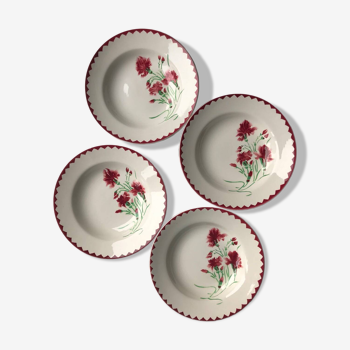 Set of 4 Digoin Sarreguemines soup plates carnation model