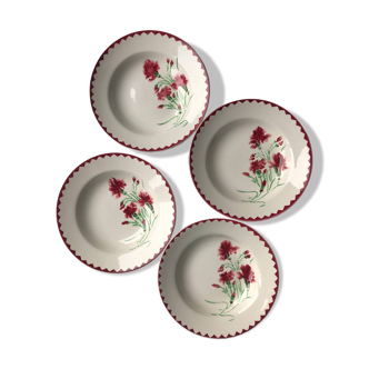 Set of 4 Digoin Sarreguemines soup plates carnation model